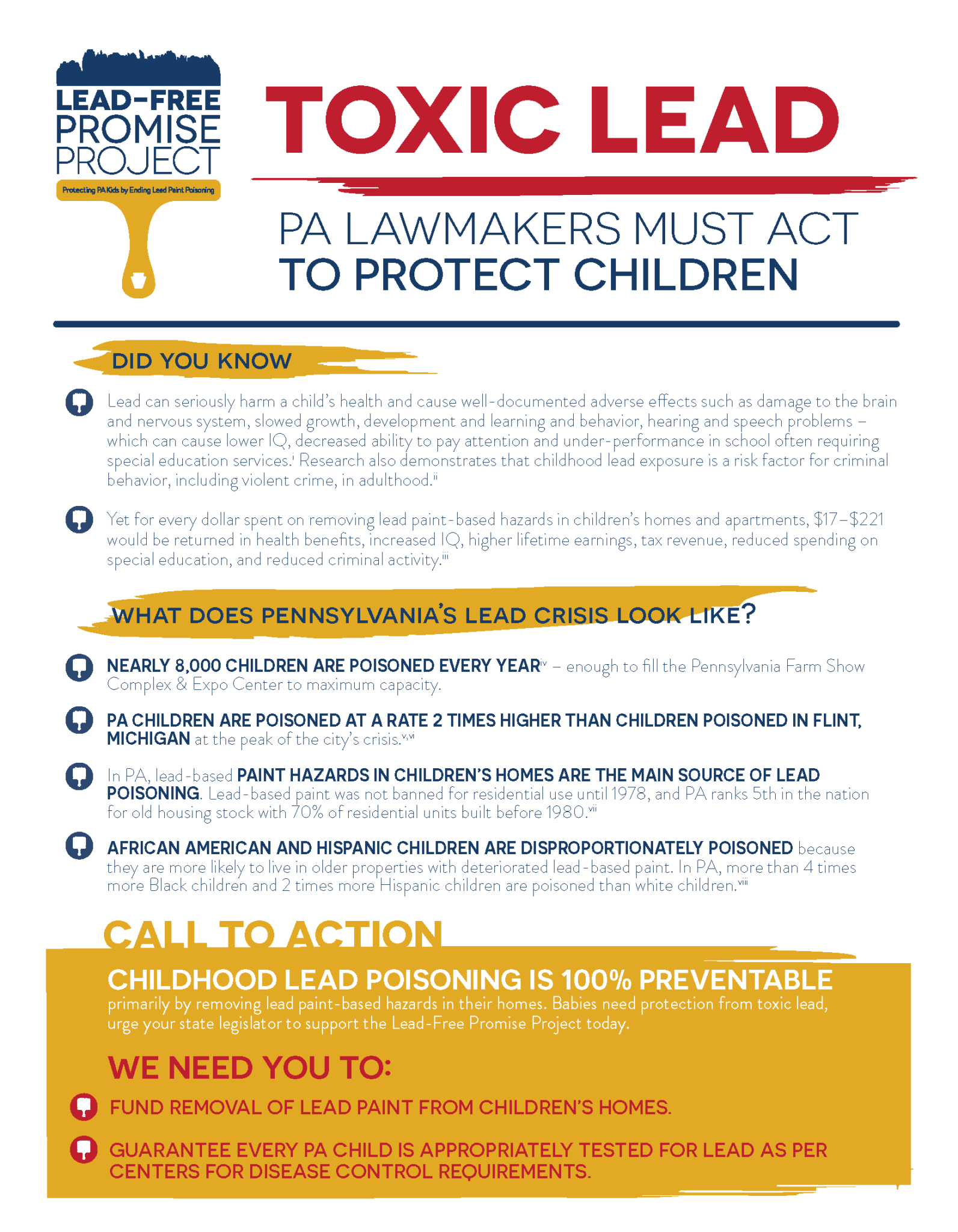 Fact Sheet Toxic Lead PA Lawmakers Must Act To Protect Children